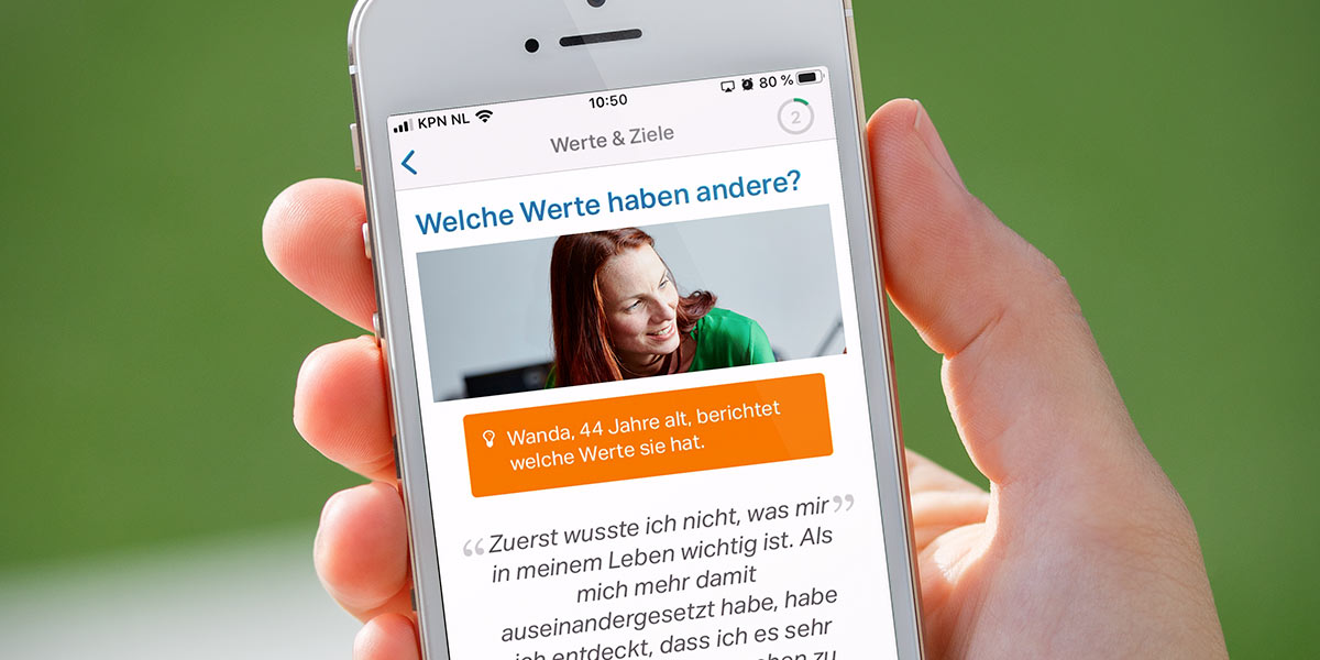 Bildschirmfoto Online-Intervention 'Werte und Ziele'