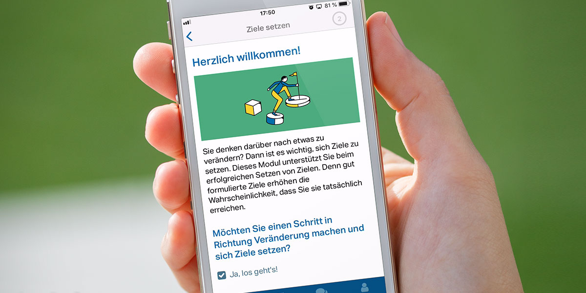 Bildschirmfoto van E-mental-health Modul 'Ziele setzen'