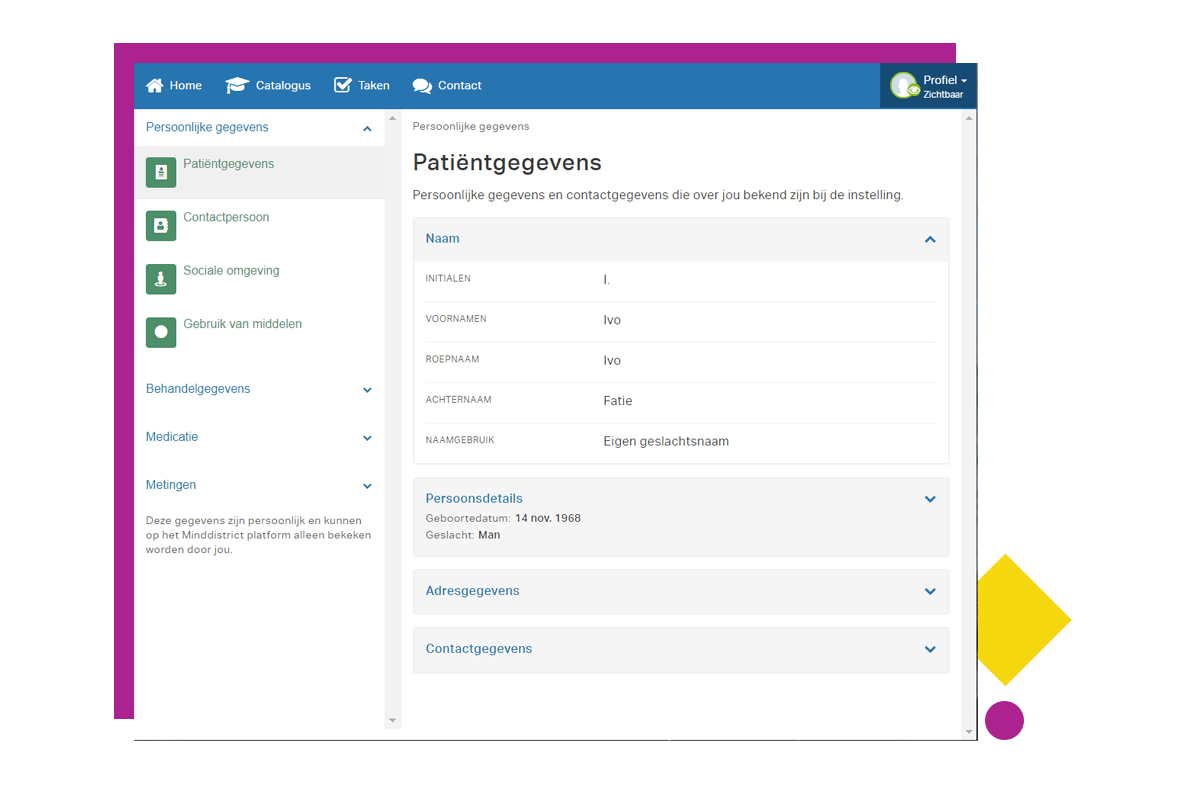 Screenshot uit het nieuwe cliëntenportaal van Minddistrict