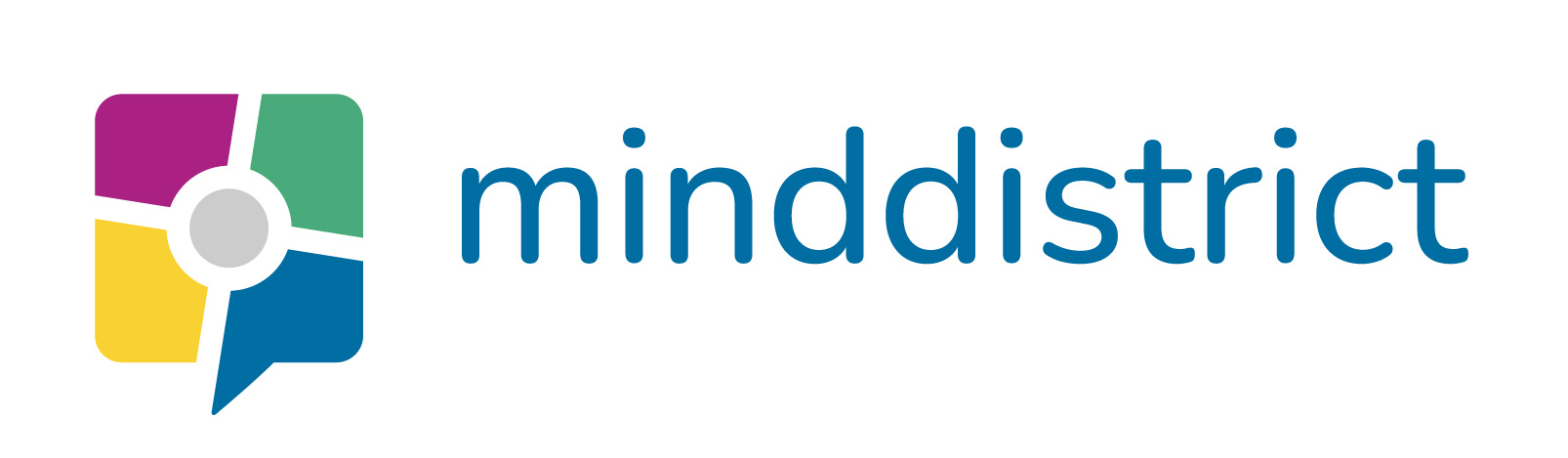 Minddistrict logo in colour on a white surface
